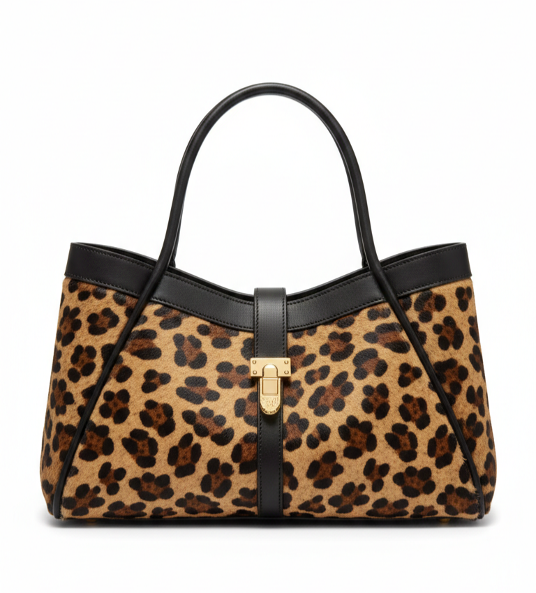 Sac à Main Léopard avec Détails Noirs