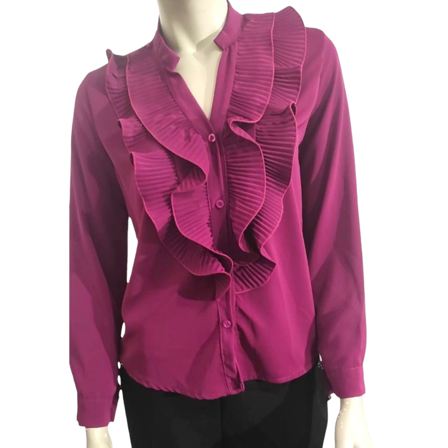 Ruffled blouse, long sleeves