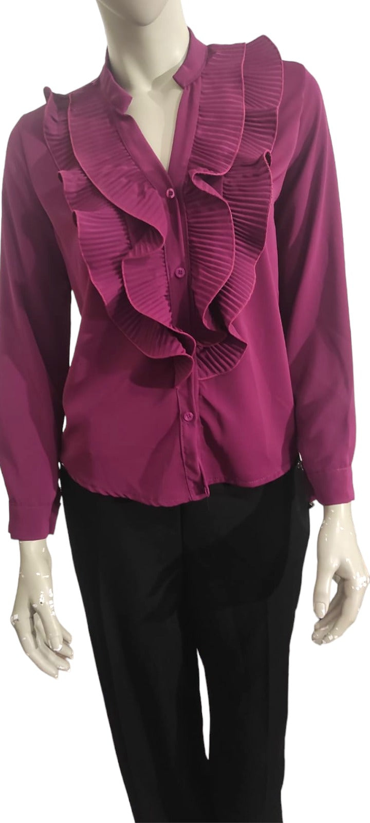 Ruffled blouse, long sleeves