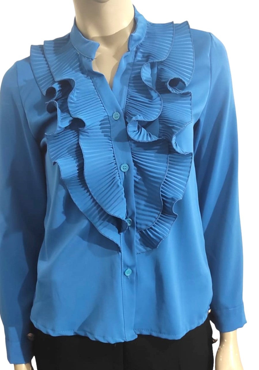 Ruffled blouse, long sleeves