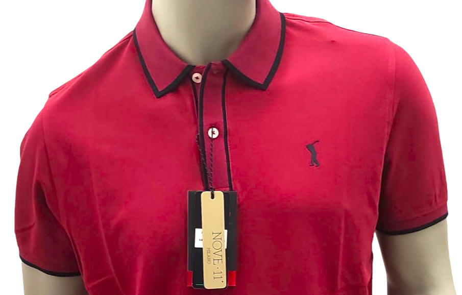Red Pique Stretch Golf Polo Shirt for Men - NOVE.11.MILANO