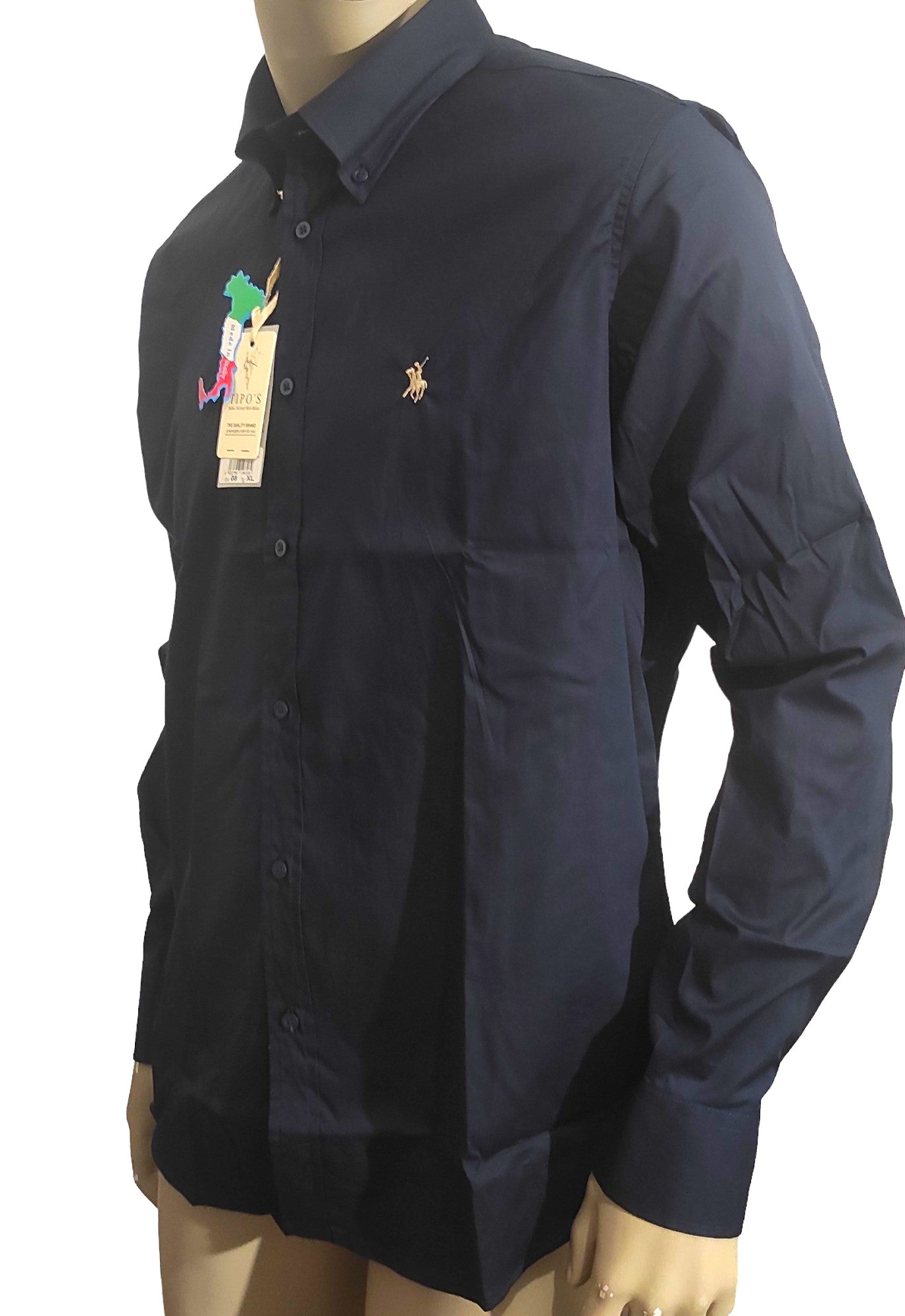Tipo's Navy Blue Buttoned Collar Plain Shirt for Men Made in Italy