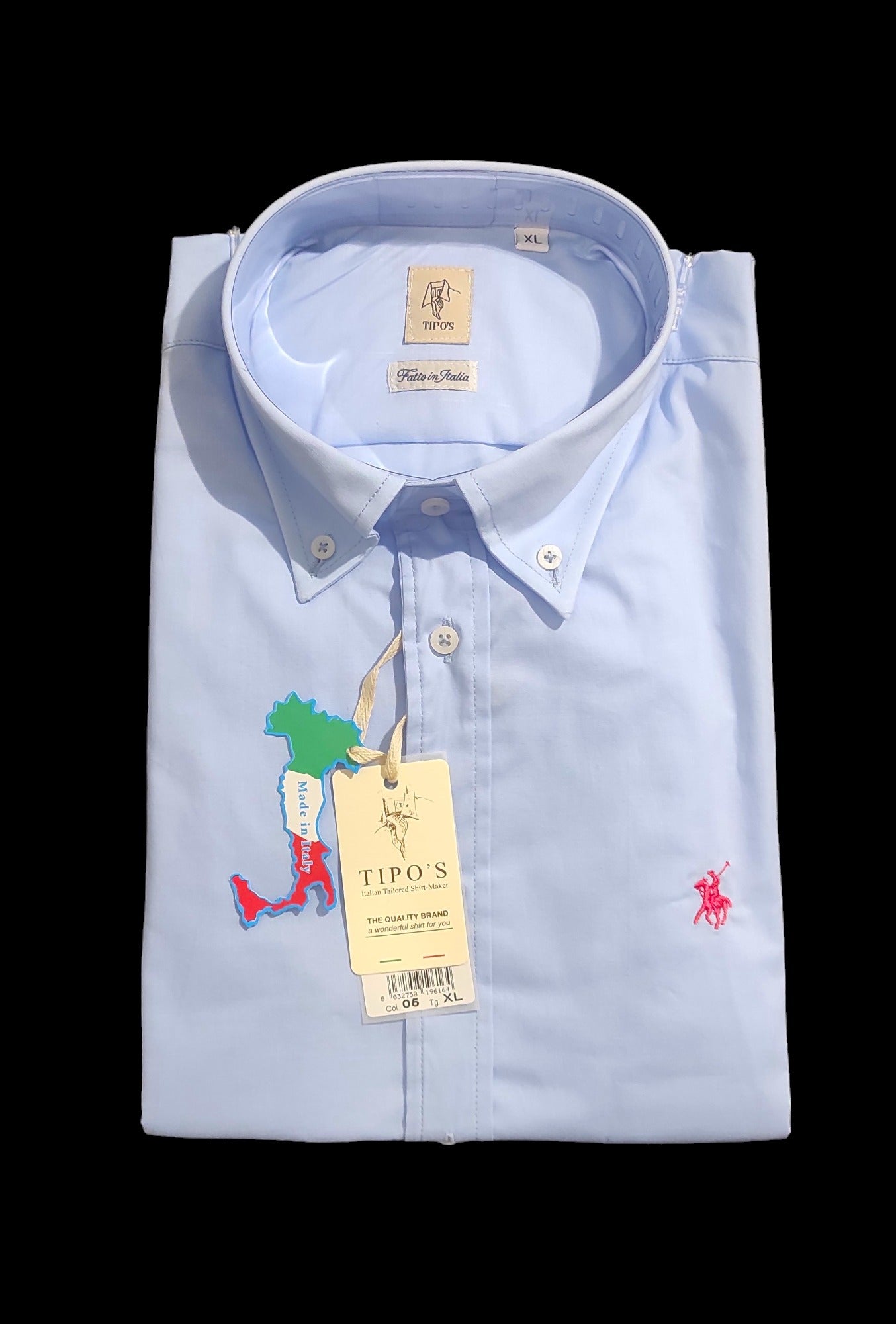 Tipo's Plain Shirt with Buttoned Collar Sky Blue for Men Made in Italy