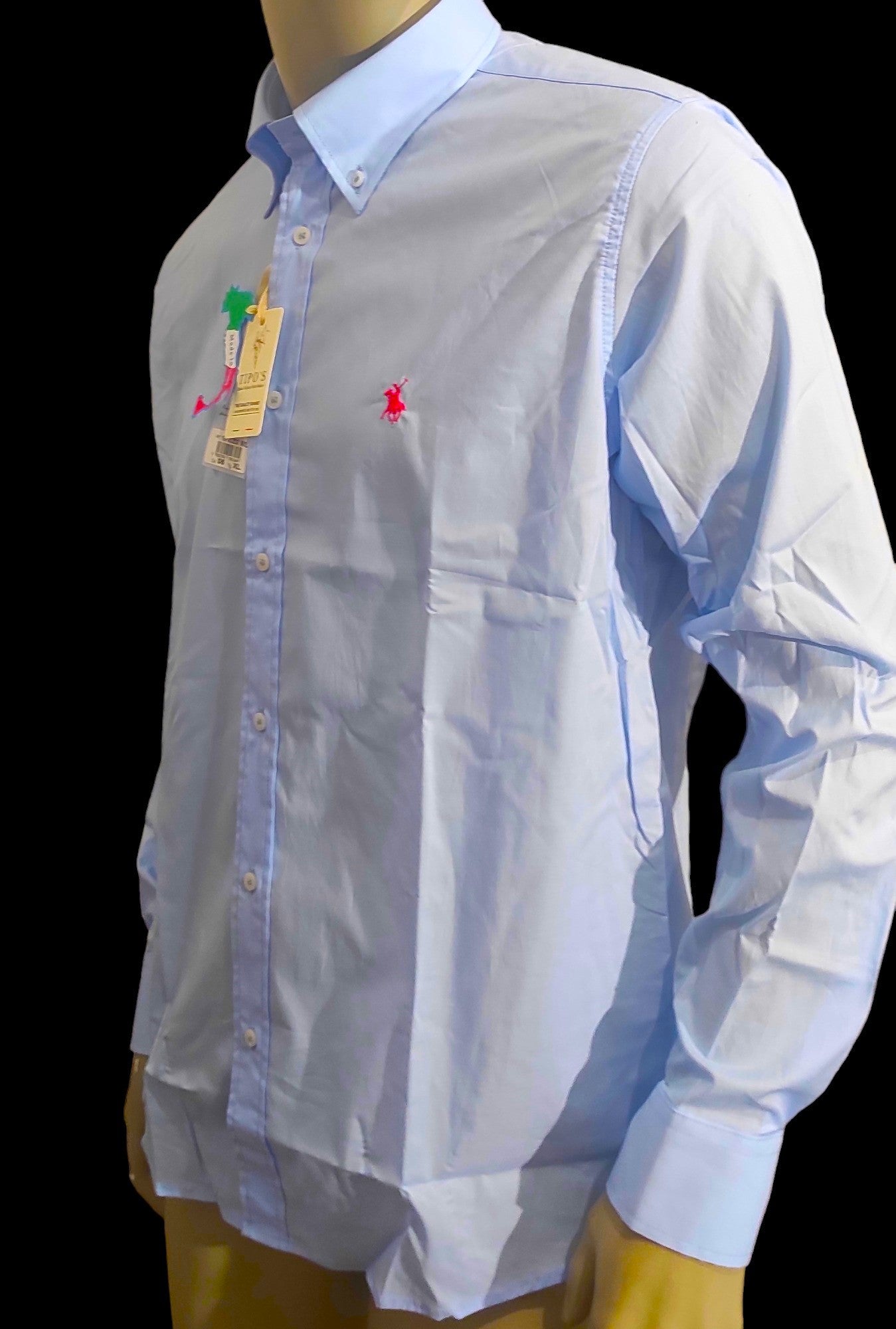 Tipo's Plain Shirt with Buttoned Collar Sky Blue for Men Made in Italy