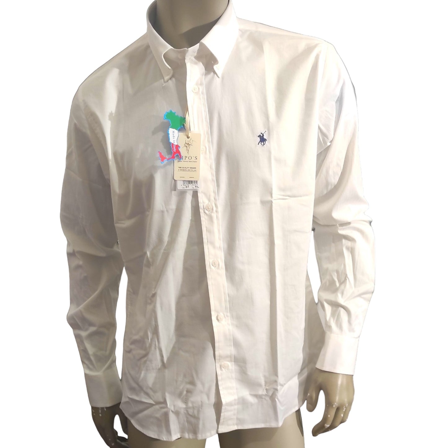 Plain Shirt with Buttoned Collar White Tipo's for Men Made in Italy