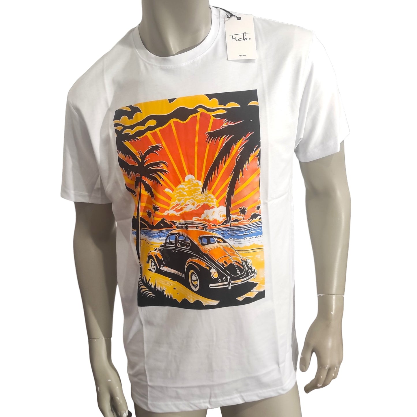 Ficko White Luxury Printed T-shirt for Men Made in Itay