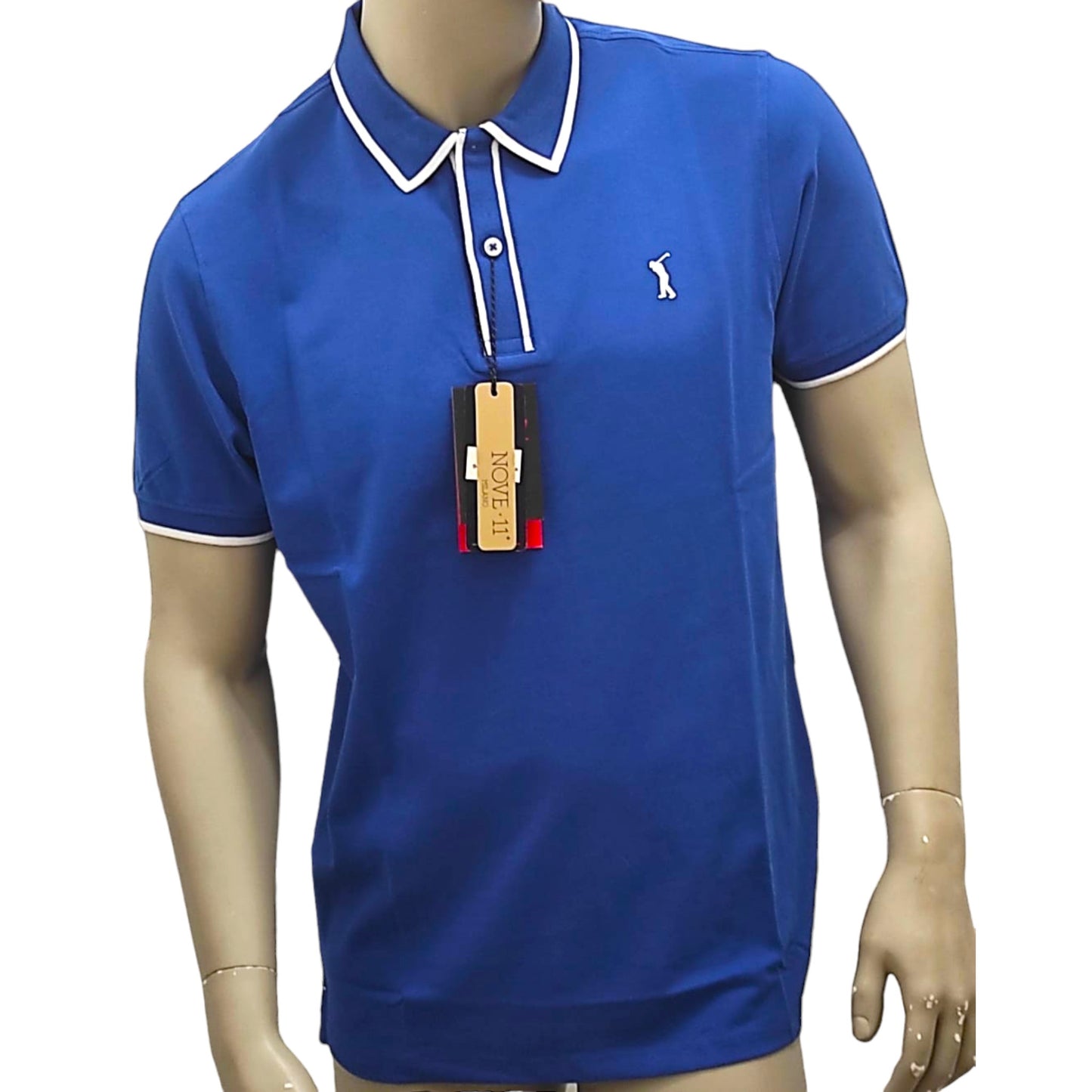 Blue Pique Stretch Golf Polo Shirt for Men - NOVE.11.MILANO