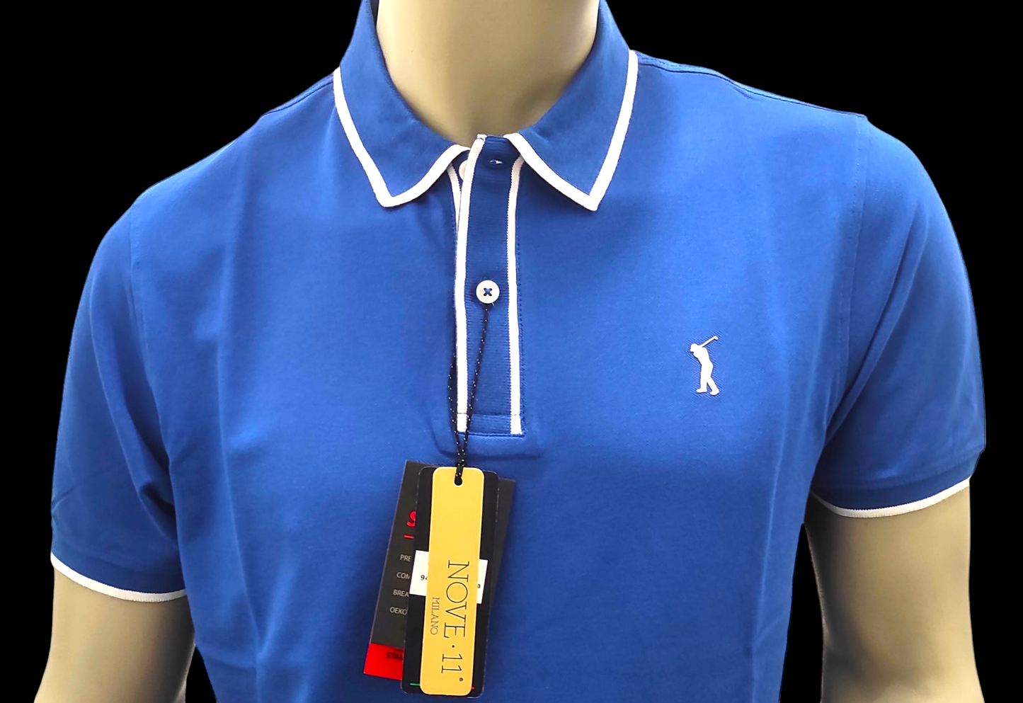 Blue Pique Stretch Golf Polo Shirt for Men - NOVE.11.MILANO