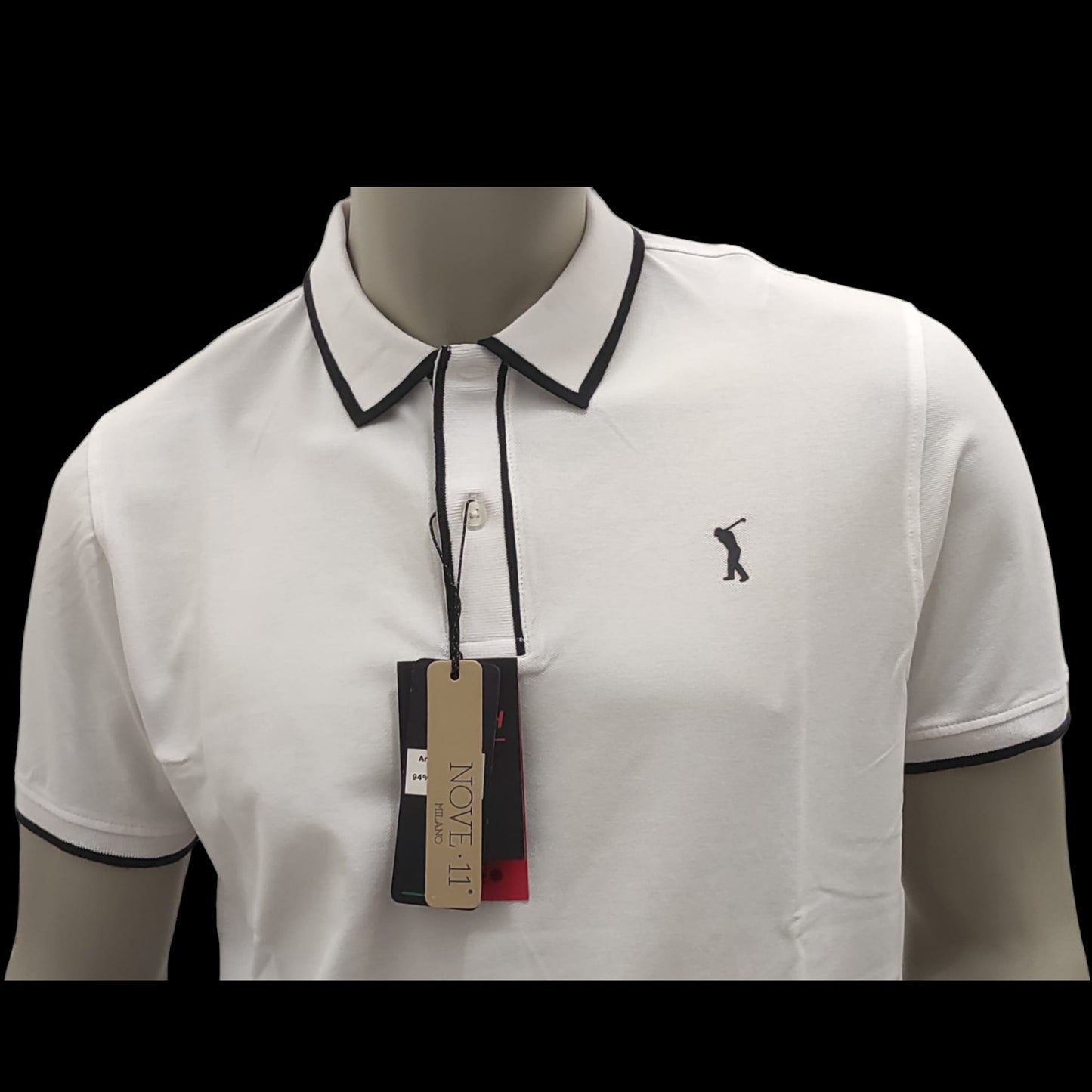 White Stretch Piqué Golf Polo Shirt for Men - NOVE.11.MILANO