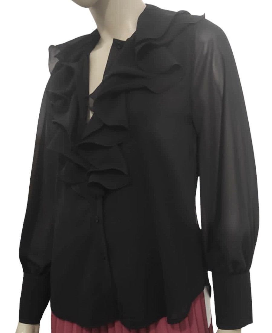 Ruffled blouse, long sleeves