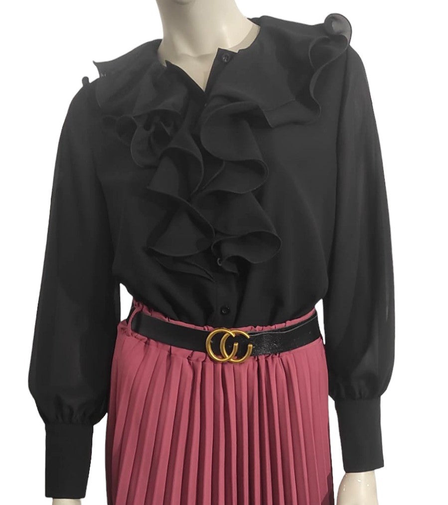 Ruffled blouse, long sleeves