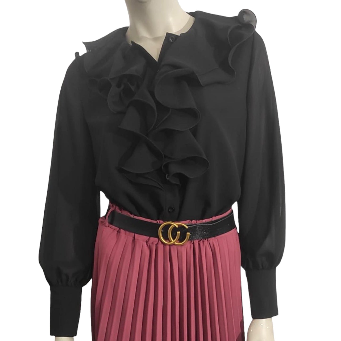 Ruffled blouse, long sleeves