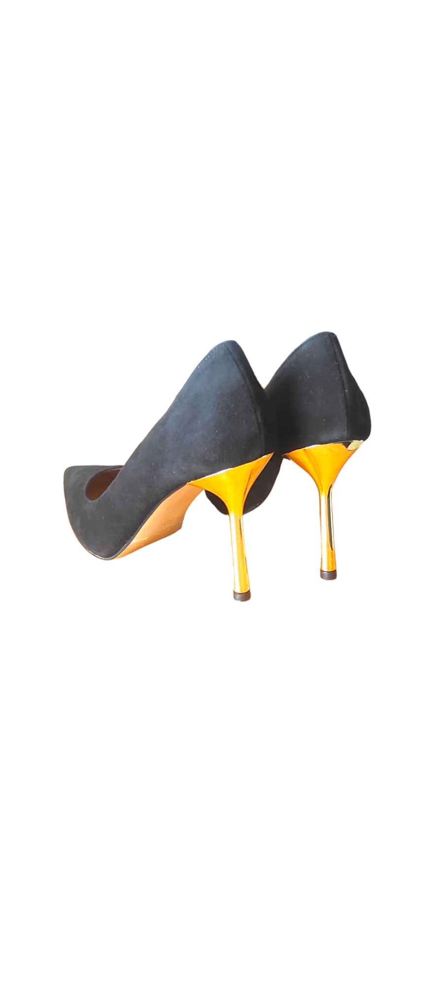 Altramarea pump with fine heel in black suede with gold heel