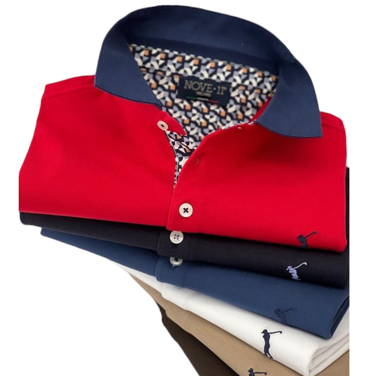 Blue Pique Stretch Golf Polo Shirt for Men - NOVE.11.MILANO