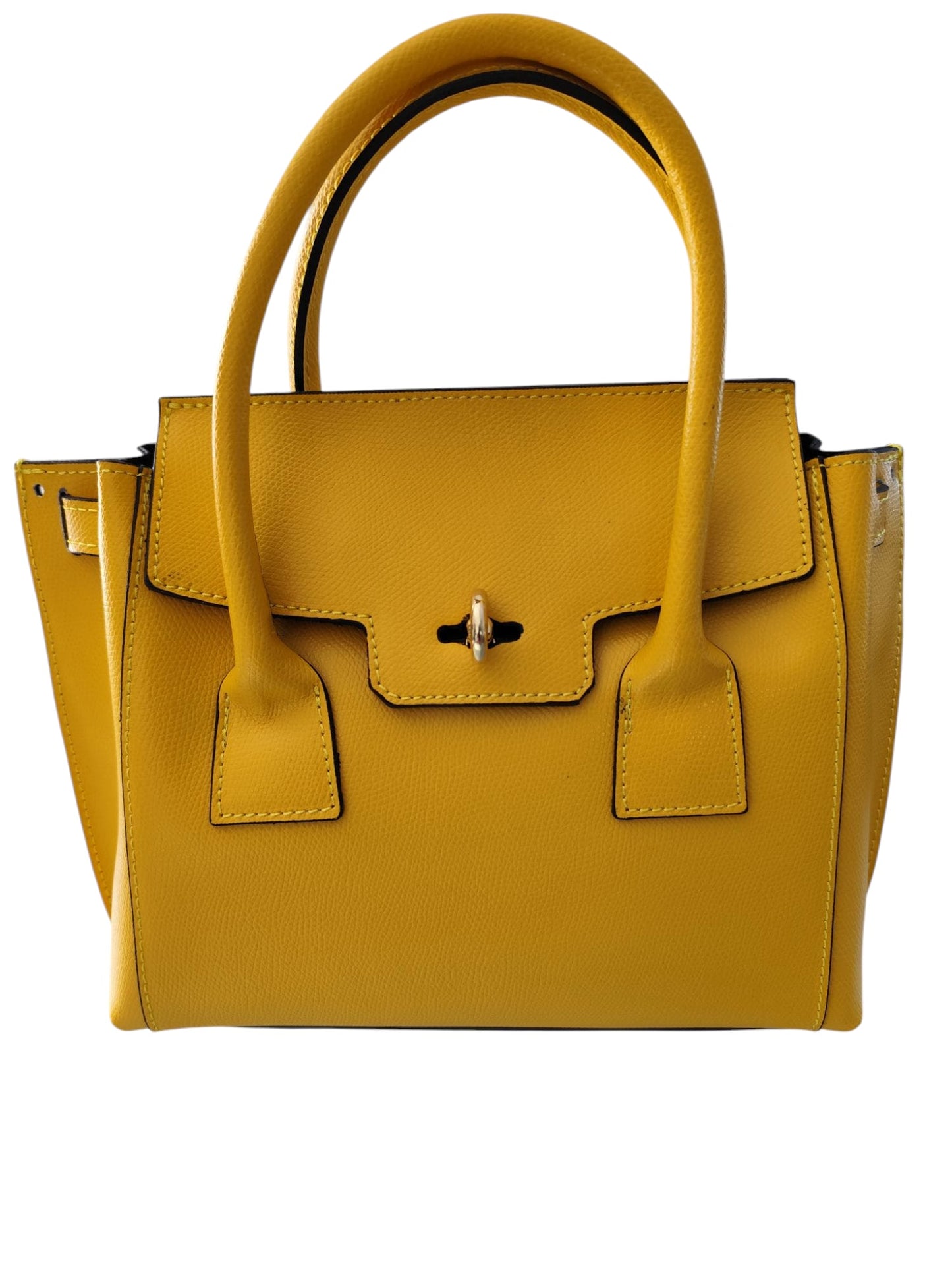 👜 Sac à main en cuir véritable – Jaune Moutarde