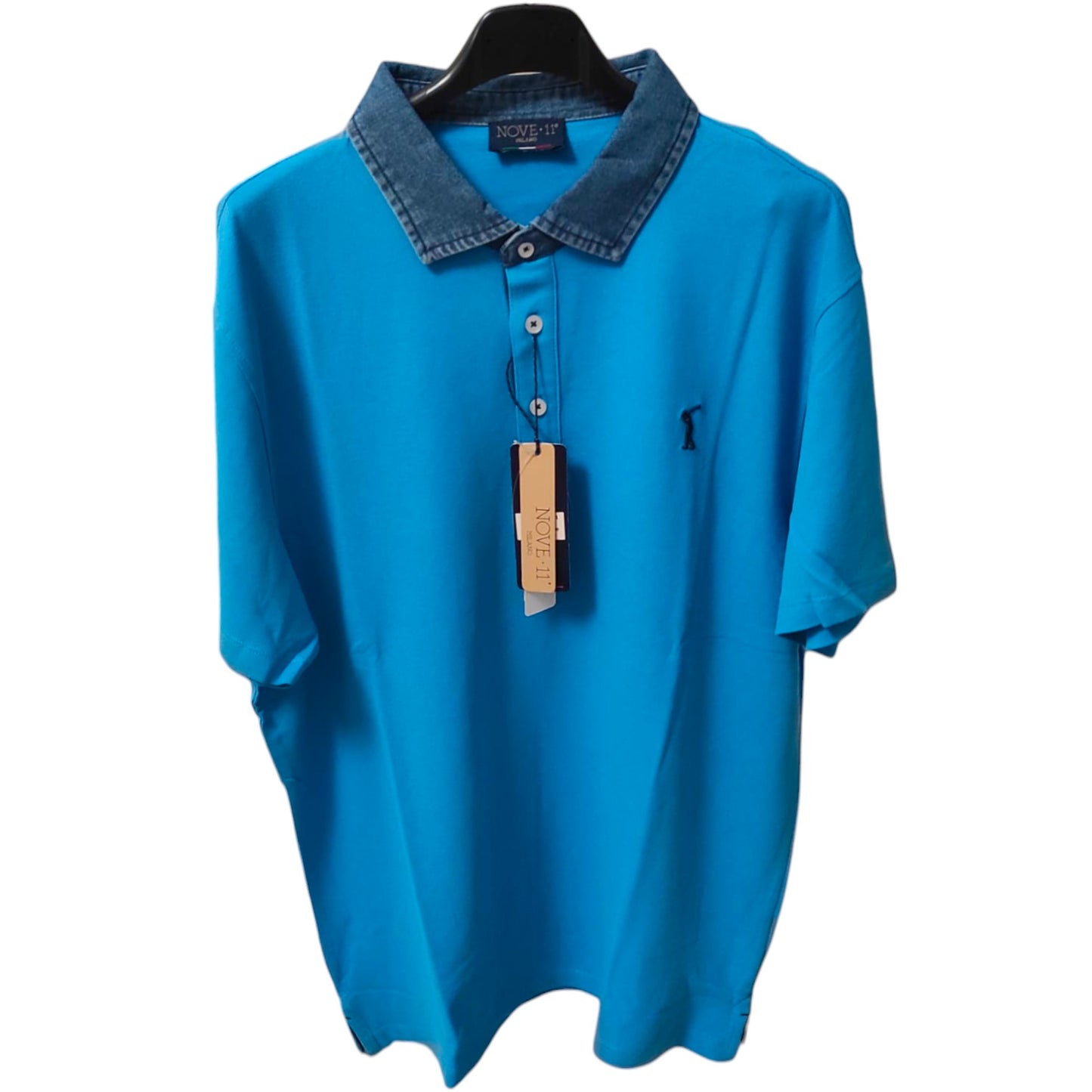 Blue Pique Stretch Golf Polo Shirt for Men - NOVE.11.MILANO