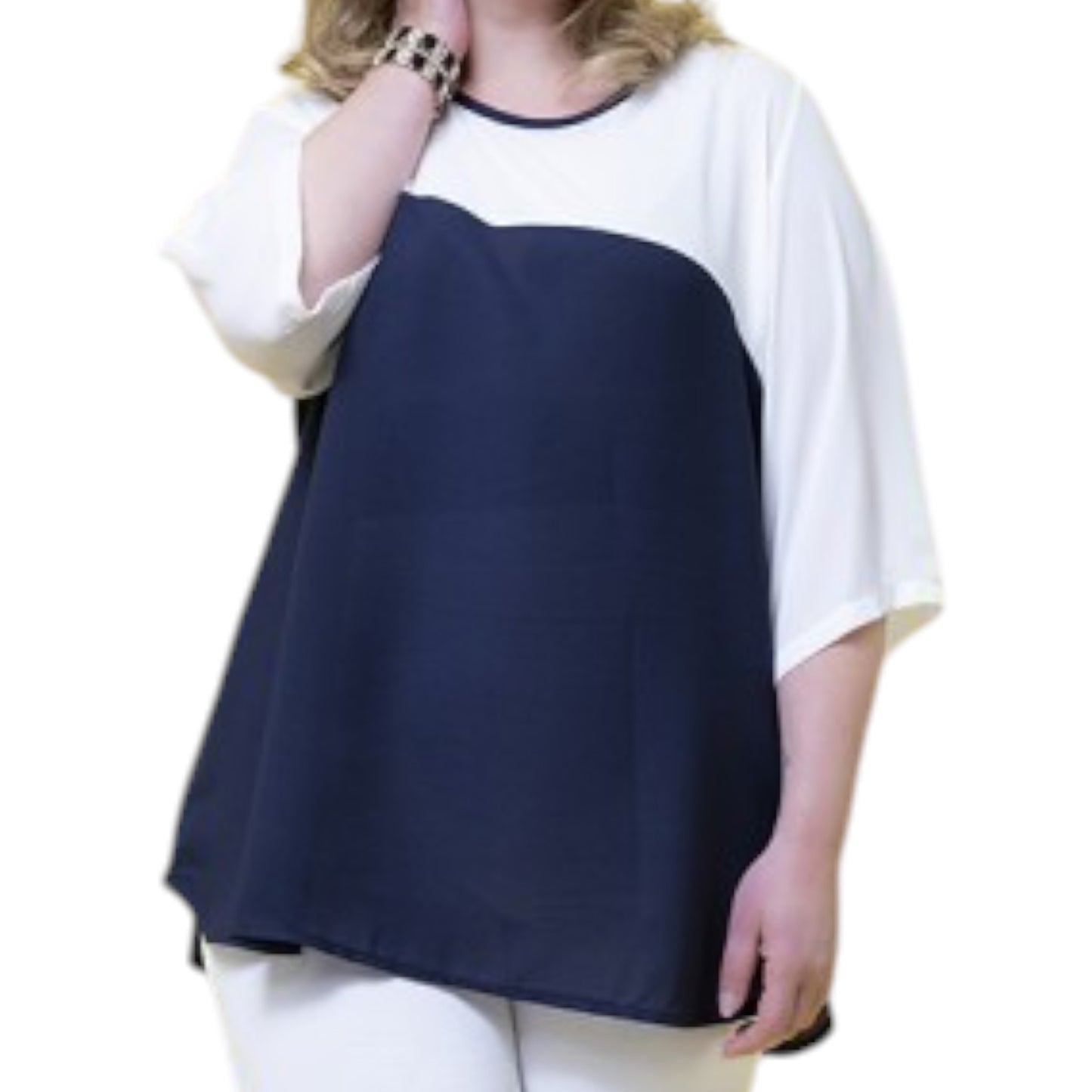 Tee-shirt CASACCA GEORGETTE BICOLORE Bianco Blu de Lady XL