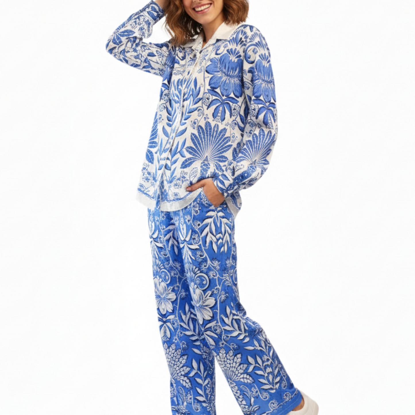 Ensemble femme en soie “Bleu Majolica” - Vanis