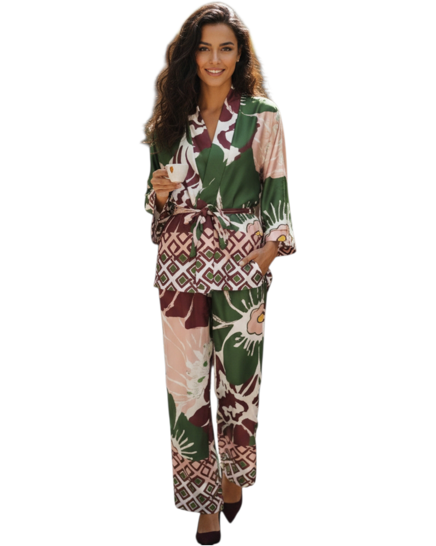 Ensemble Kimono en soie “Jungle Géométrique” – Vanis