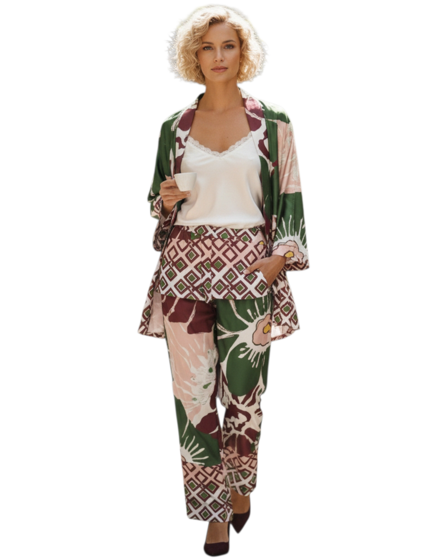 Ensemble Kimono en soie “Jungle Géométrique” – Vanis