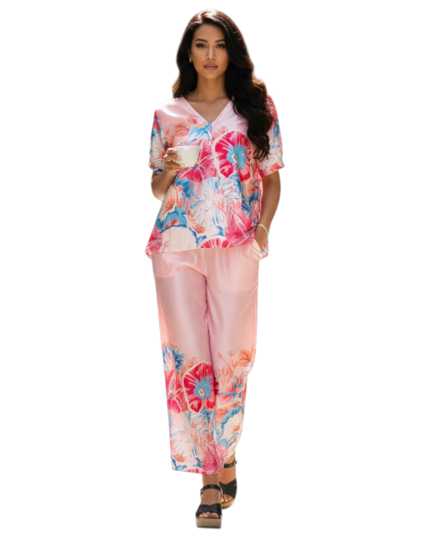 Ensemble en soie “Pink Hawaï” – Vanis