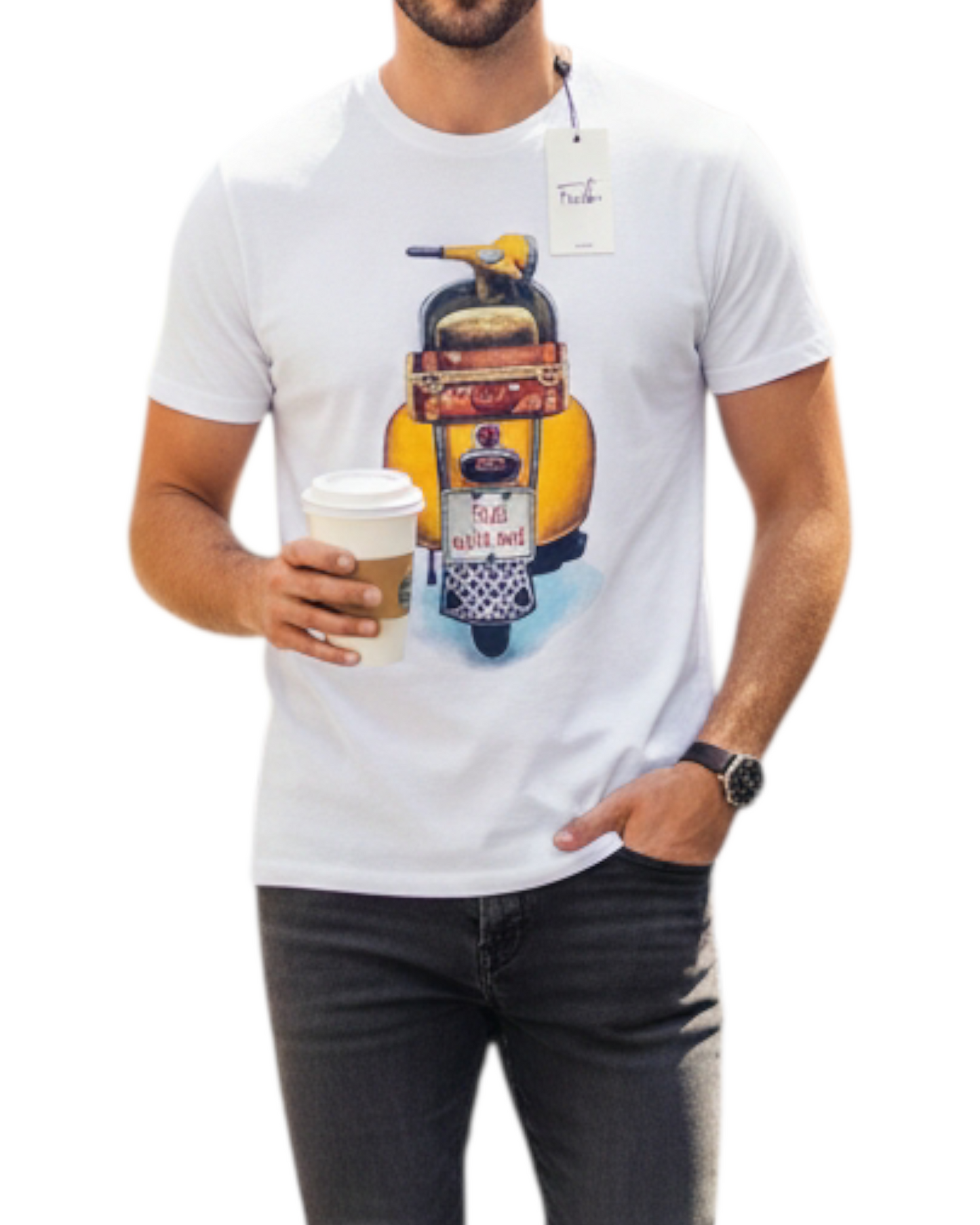 Tee-shirt imprimé de Luxe Blanc Ficko pour Homme - Made in Italy