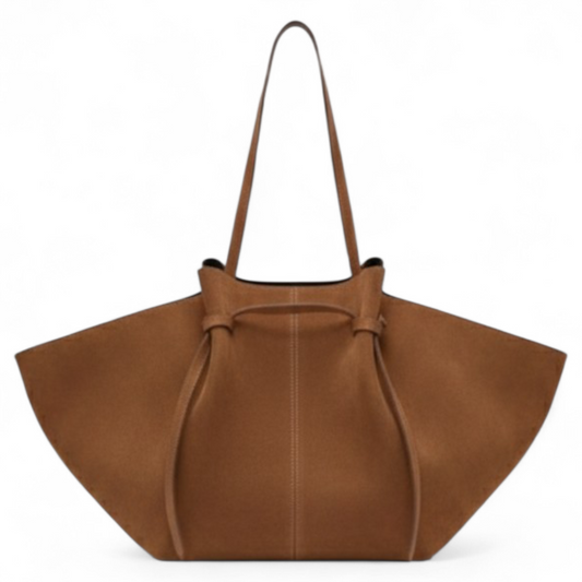 Cabas Suédine Camel à Structure Évasée