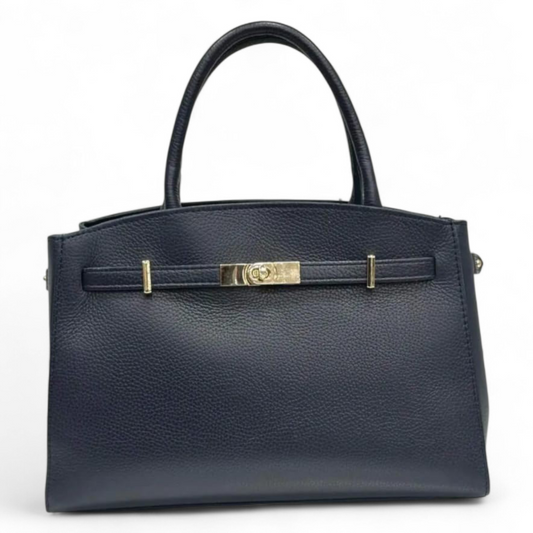Sac à main en cuir véritable noir – Fermoir doré – Made in Italy – G&S Boutique