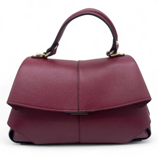 Sac à rabat en cuir véritable bordeaux prune – Quincaillerie dorée – Made in Italy