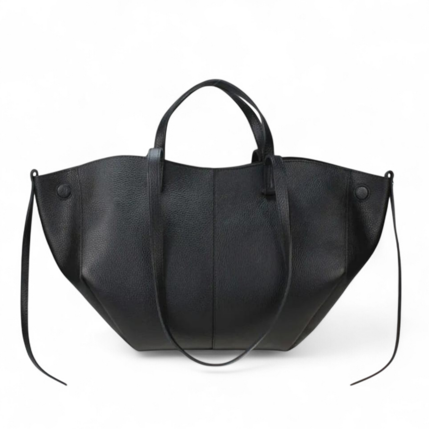Grand tote bag oversize en cuir véritable noir – Boutons pression – Made in Italy