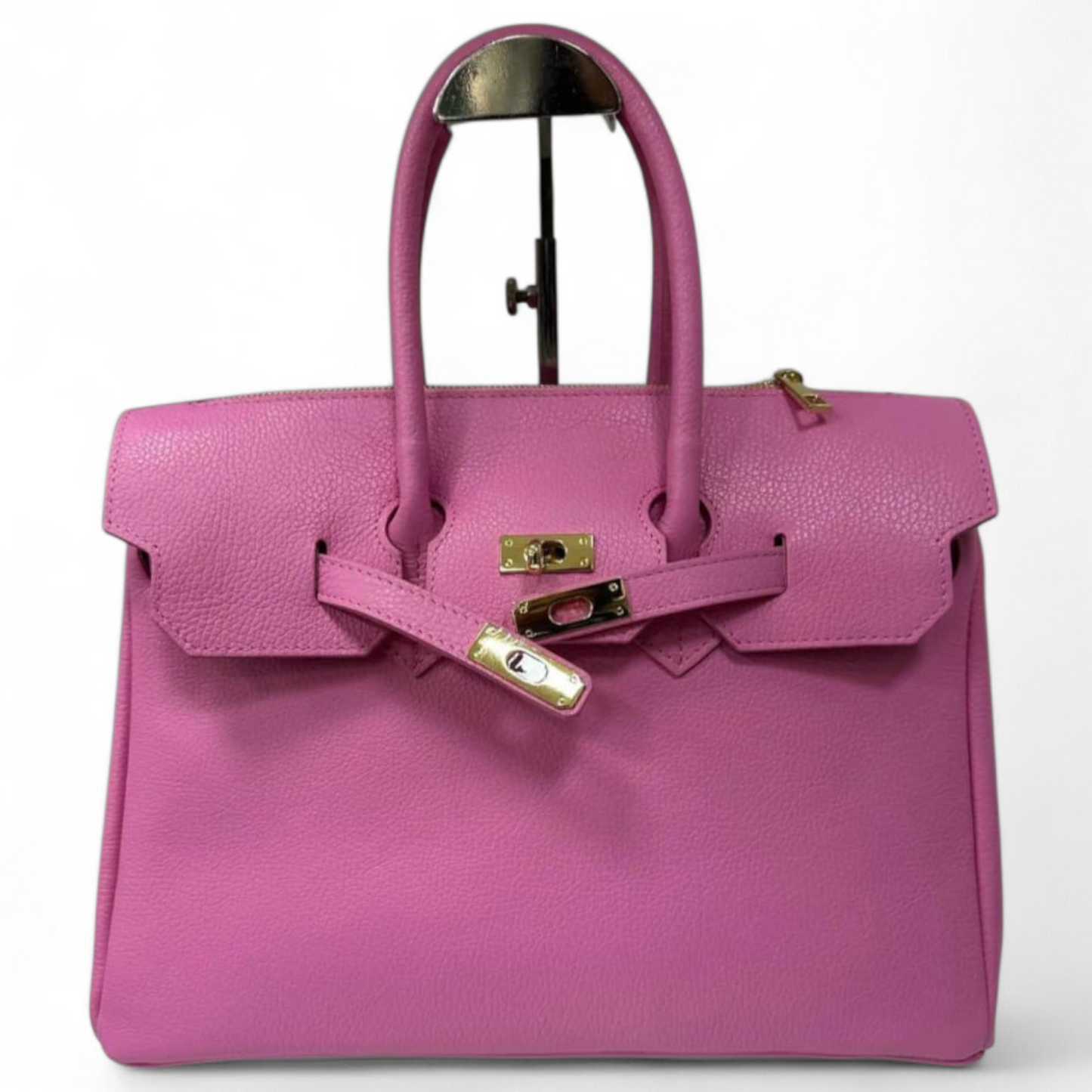 Sac à main en cuir véritable rose layette – Style Birkin – Fermoir doré – Made in Italy – G&S Boutique
