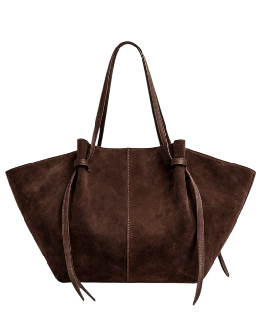 Cabas Suédine Chocolat à Structure Évasée