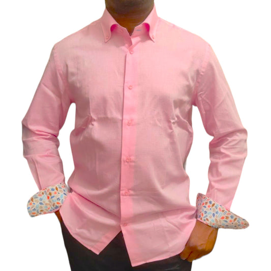 Chemise rose coton piqué Homme à col boutonné slim PMT FASHION Made in Italy