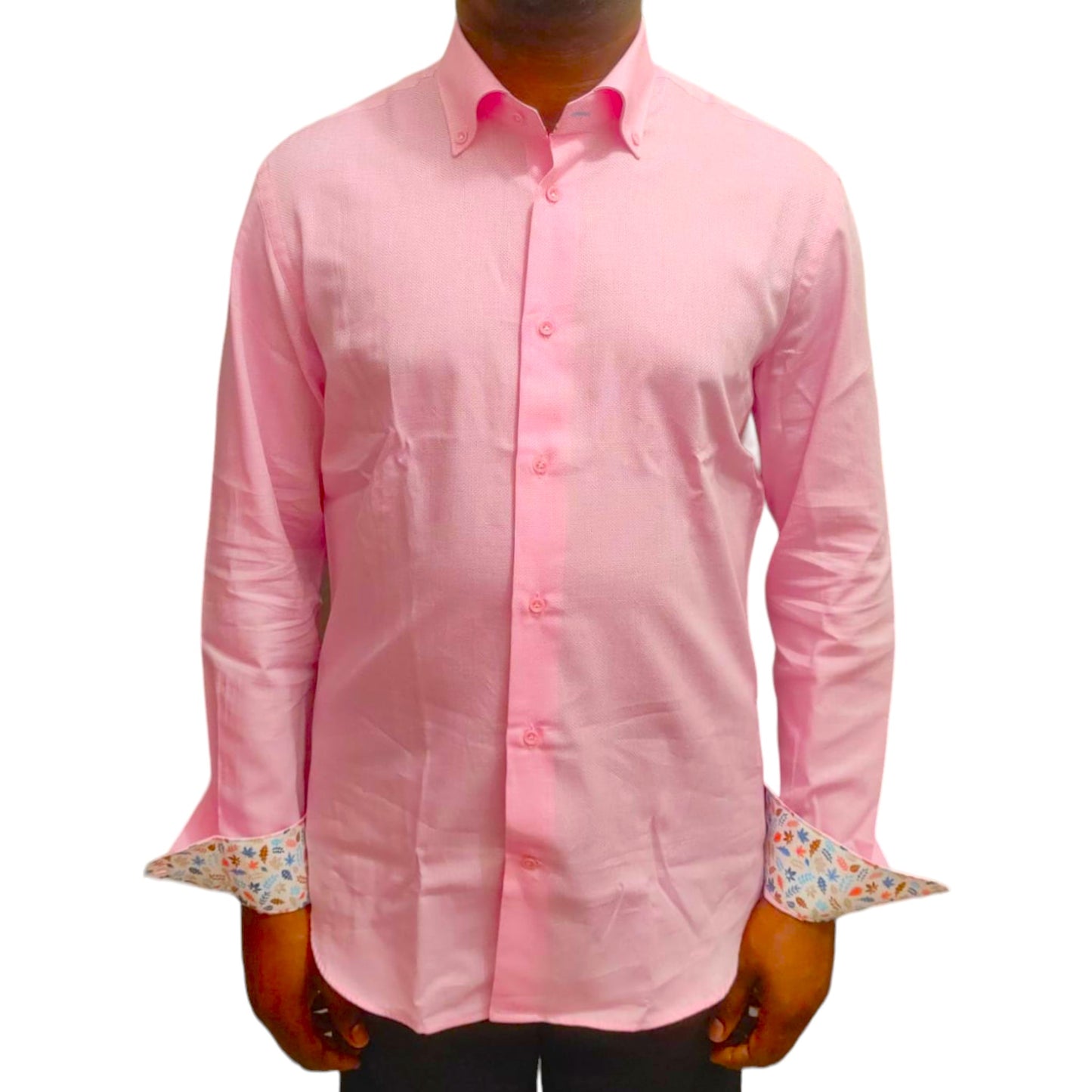 Chemise rose coton piqué Homme à col boutonné slim PMT FASHION Made in Italy