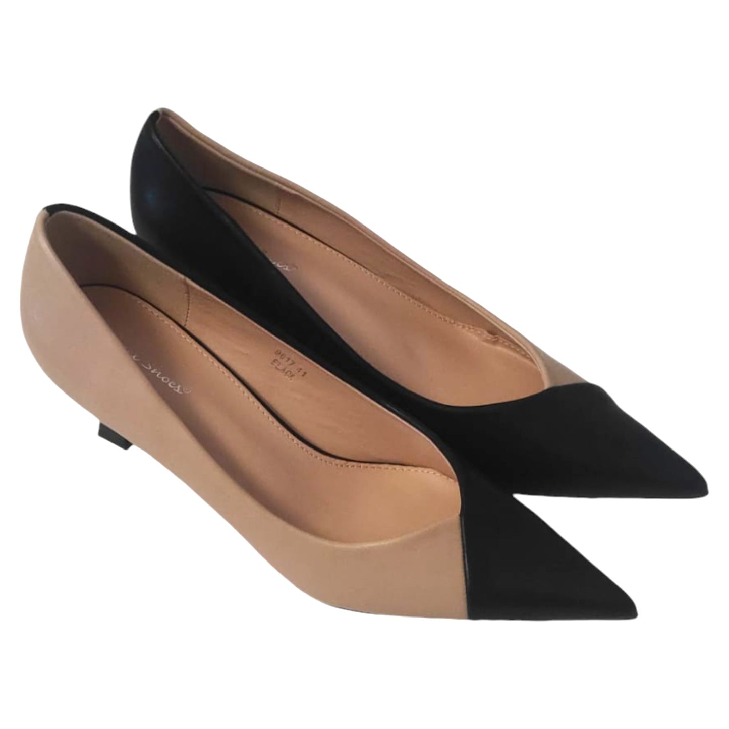 Escarpins Bicolores Sweat Shoes - Noir et Beige avec Talon Triangle Court