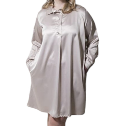 Maxi Camicione Robe/Chemise Oversize en Satin Beige de Lady XL