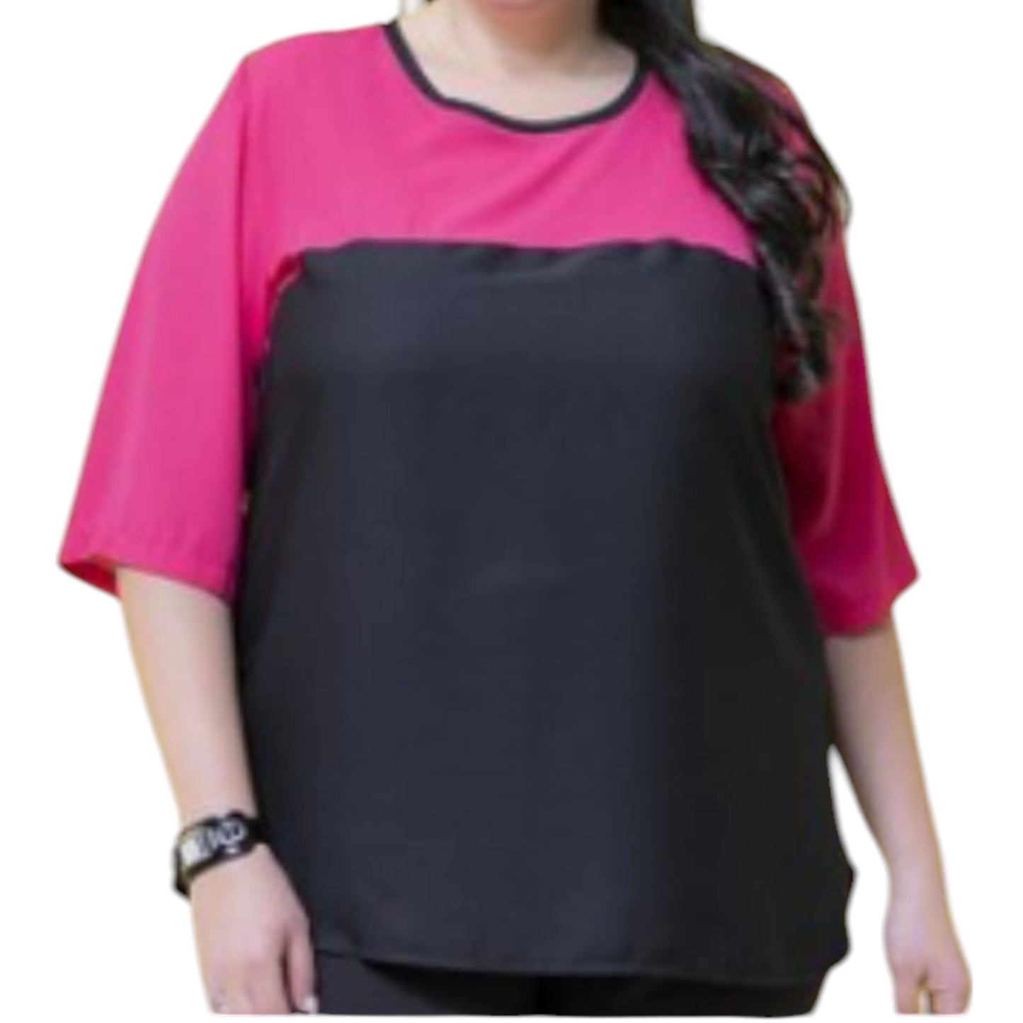 Tee-shirt CASACCA GEORGETTE BICOLORE Rouge Noir de Lady XL