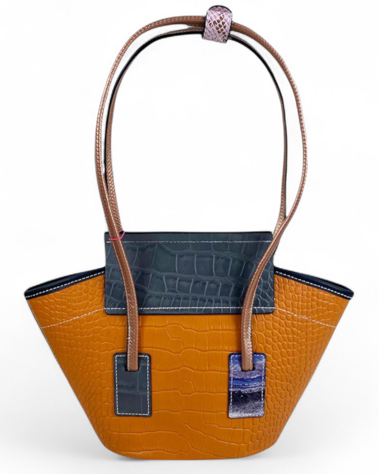 Tote bag tricolore embossé croco & python