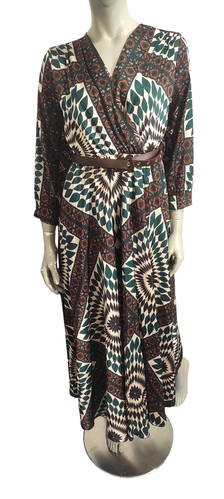 Long printed wrap dress