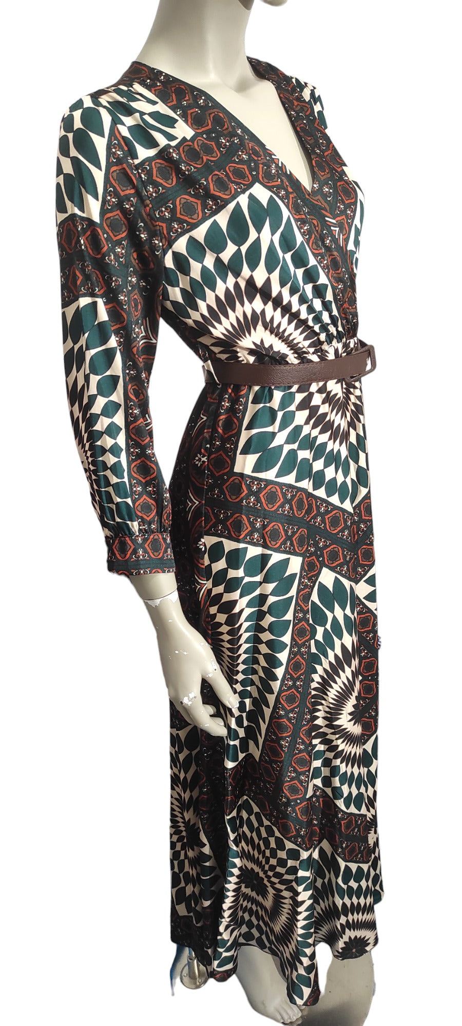 Long printed wrap dress