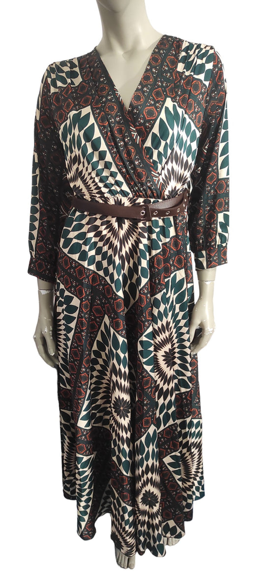 Long printed wrap dress