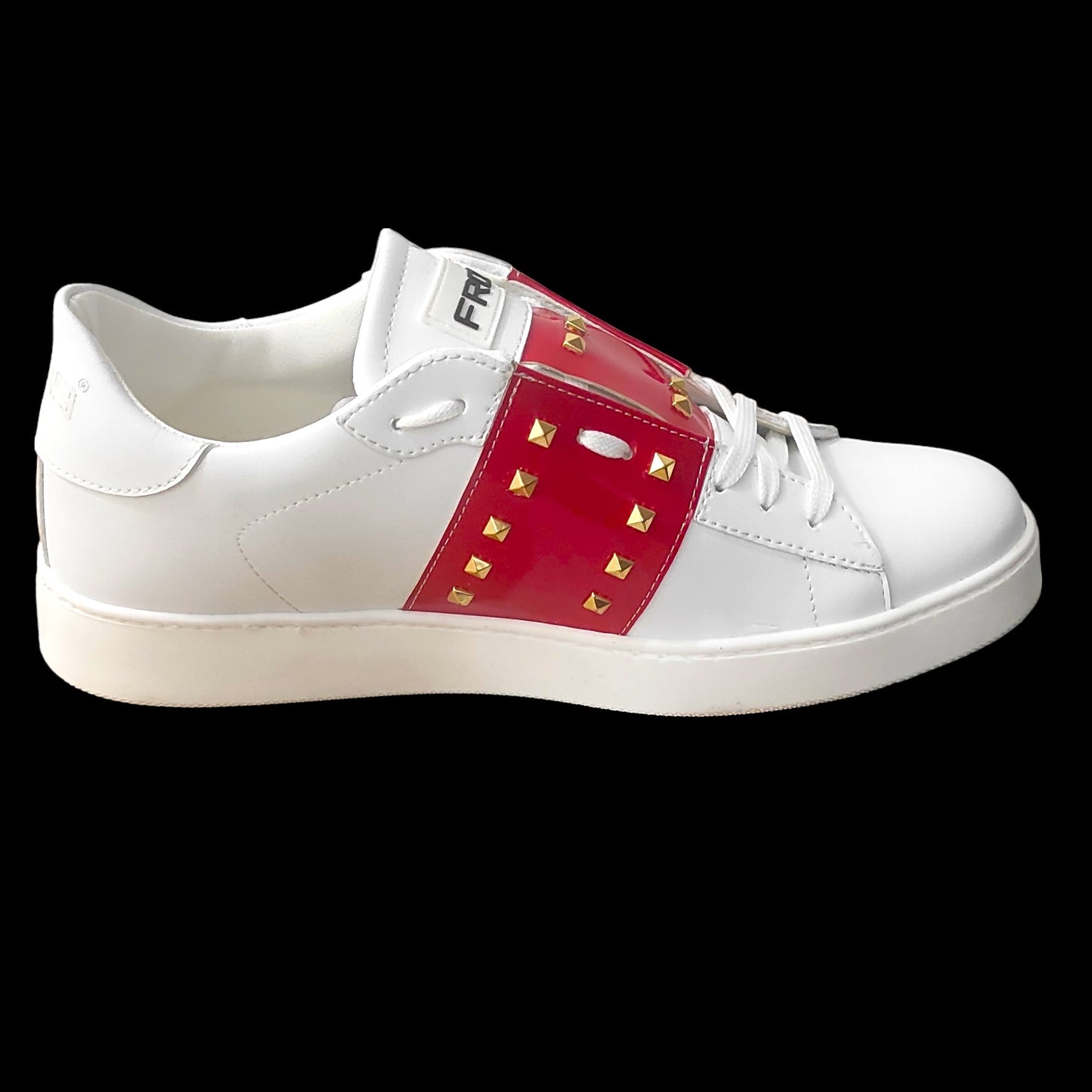 Sneakers blanches Homme en cuir avec bande et clous