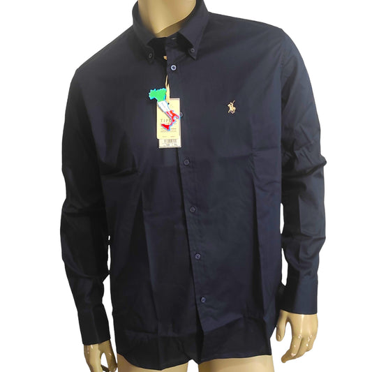 Chemise unie à Col Boutonné Bleu Marine Tipo's pour Homme - Made in Italy