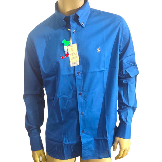 Chemise unie à Col Boutonné Bleu Tipo's pour Homme - Made in Italy