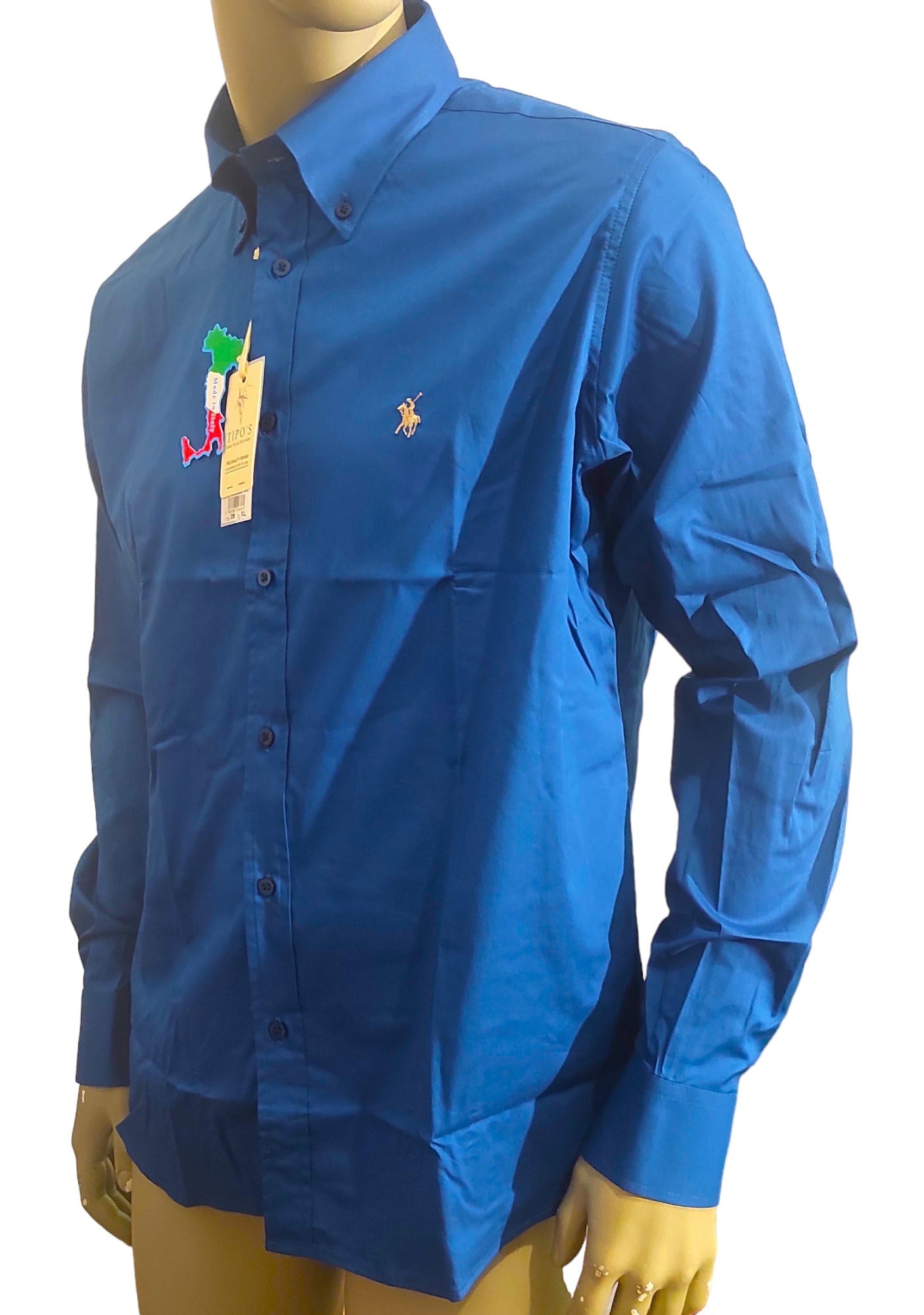 Chemise unie à Col Boutonné Bleu Tipo's pour Homme - Made in Italy