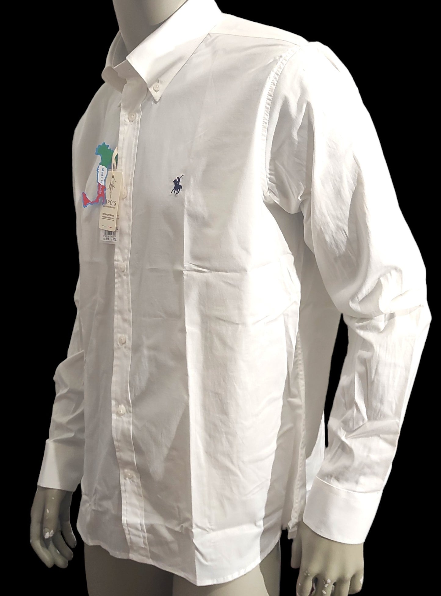 Chemise unie à Col Boutonné Blanc Tipo's pour Homme - Made in Italy