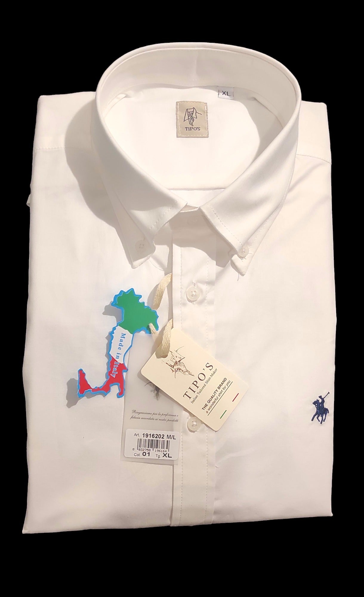 Chemise unie à Col Boutonné Blanc Tipo's pour Homme - Made in Italy