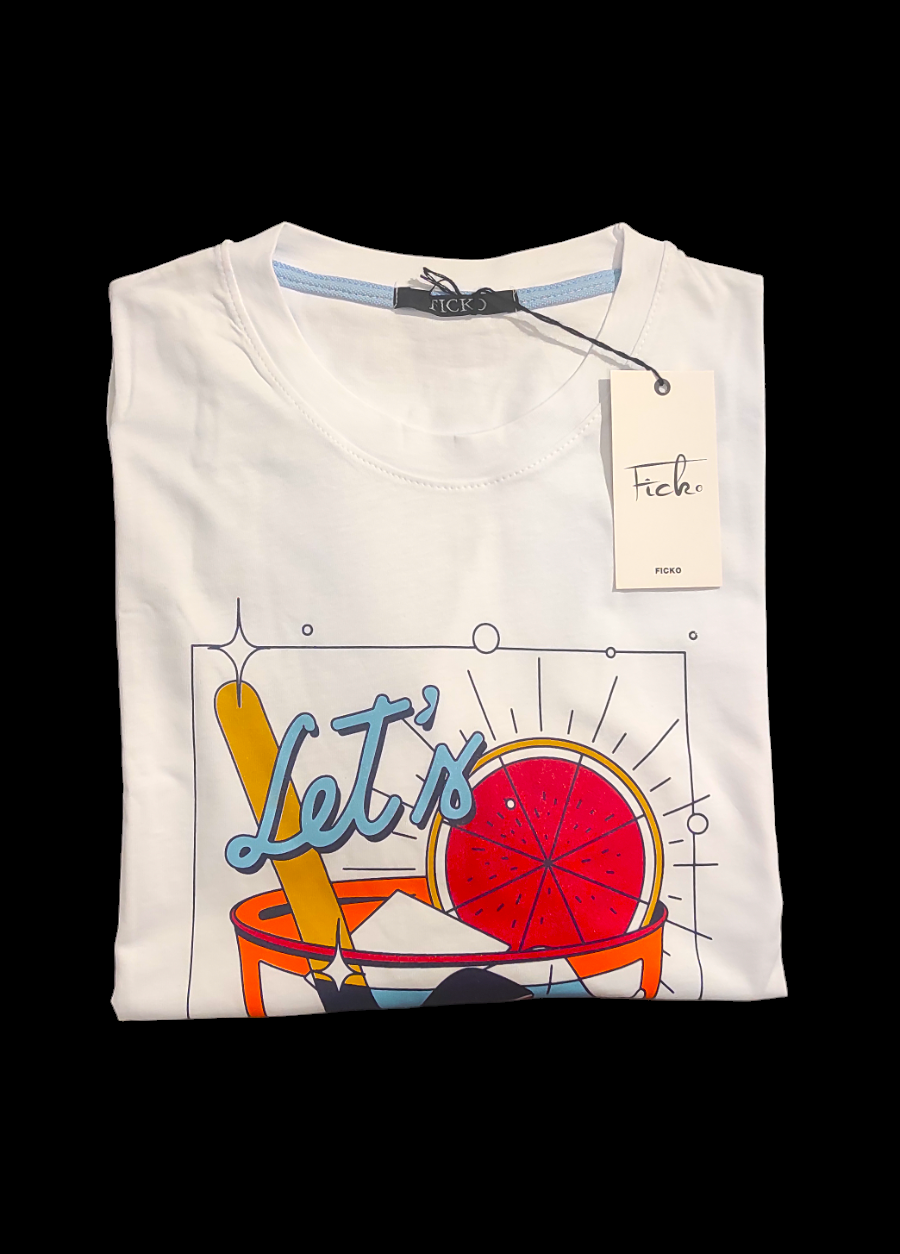 Tee-shirt imprimé de Luxe Blanc Ficko pour Homme - Made in Italy