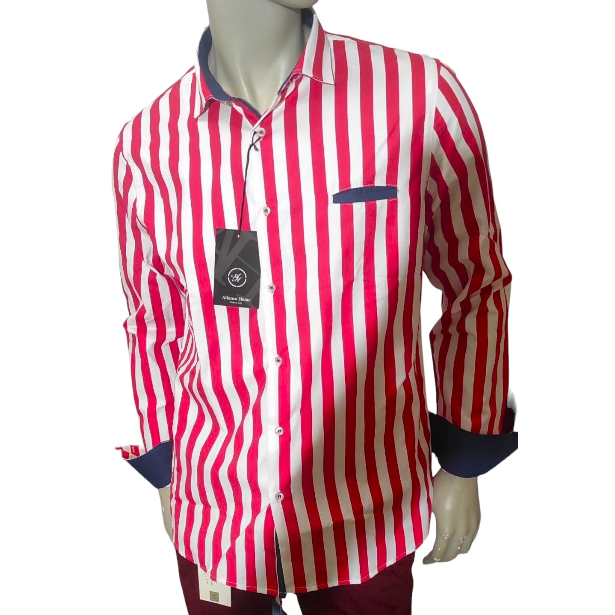 Chemise fashion rayée rouge homme