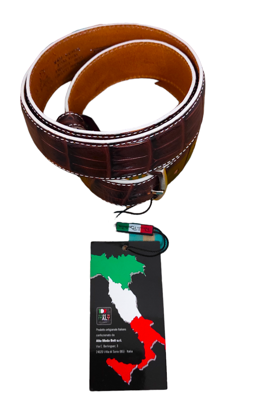 Ceinture Homme en Peau de Crocodile & cuir Marron - Roberto Balestra, Made in Italy